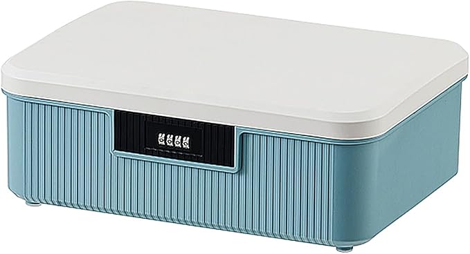 RUIAN Lockable Storage Container Bin, 4.2 Gallon Security Portable Combination Lock Plastic Box, Suitable for Storing Important Items and Documents (White Blue)