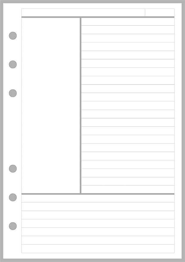 Personal-Wide Sized Notes Insert Designed for the Cornell Notetaking System, Sized and Punched for Personal-Wide Notebooks (4.75" x 6.75")