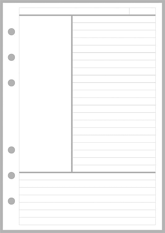 Personal-Wide Sized Notes Insert Designed for the Cornell Notetaking System, Sized and Punched for Personal-Wide Notebooks (4.75" x 6.75")