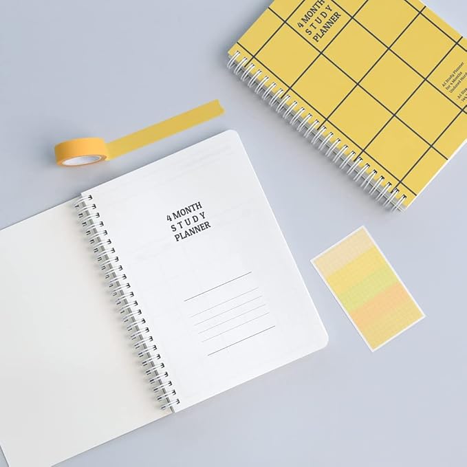 Monolike Checkers 4 Month Study Planner, Yellow - Academic Planner, Weekly & Monthly Planner, Study plan