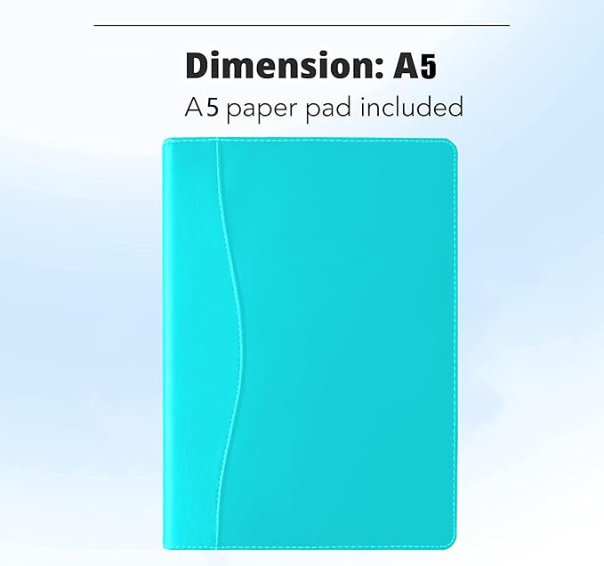 Mini Padfolio/Junior Portfolio Folder Case, Business A5 Binder Organizer Notepad for Men Women, 5 x 8 Writing Pad Included, Columbia Blue