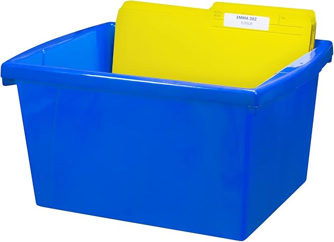 Storex 4 Gallon Storage Bin with Lid – Plastic Classroom Organizer for Books and Supplies, Blue, 1-Pack (61412A06C)