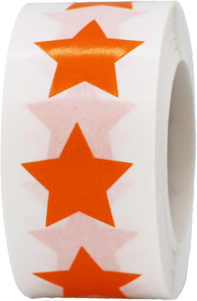 Orange Star Stickers, 3/4" Inch, 500 Semi Gloss Labels per Roll - Perfect for Reward Systems, Decorating, and Crafting in Schools, Offices, Home and Personal Use