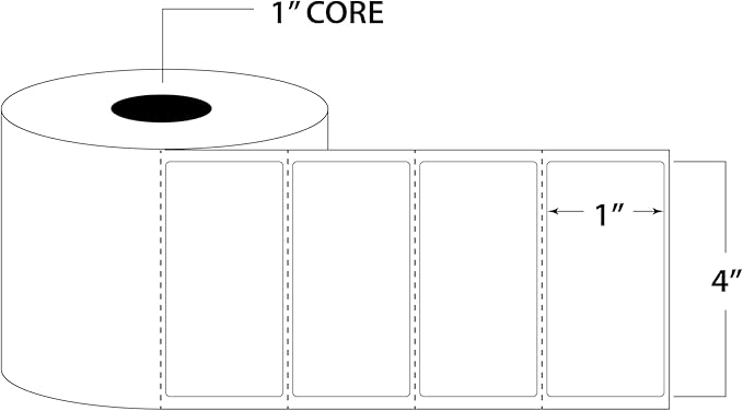 Blank Labels Thermal Transfer Shipping Labels, Matte White Printer Labels on 1" core 4" X 1" Label 1375 Labels per Roll 1 Roll