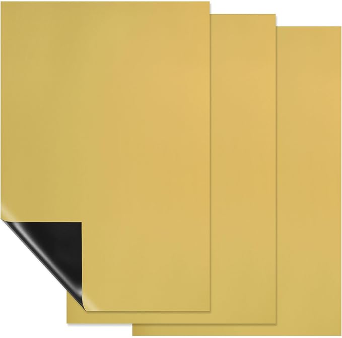 PATIKIL Magnetic Dry Erase Board Sheet for Fridge, 3 Pcs 12 x 8 Inch Erasable Refrigerator Whiteboard for Kitchen for Home Kitchen Organizer Planner Office Storage, Gold (0.6mm)