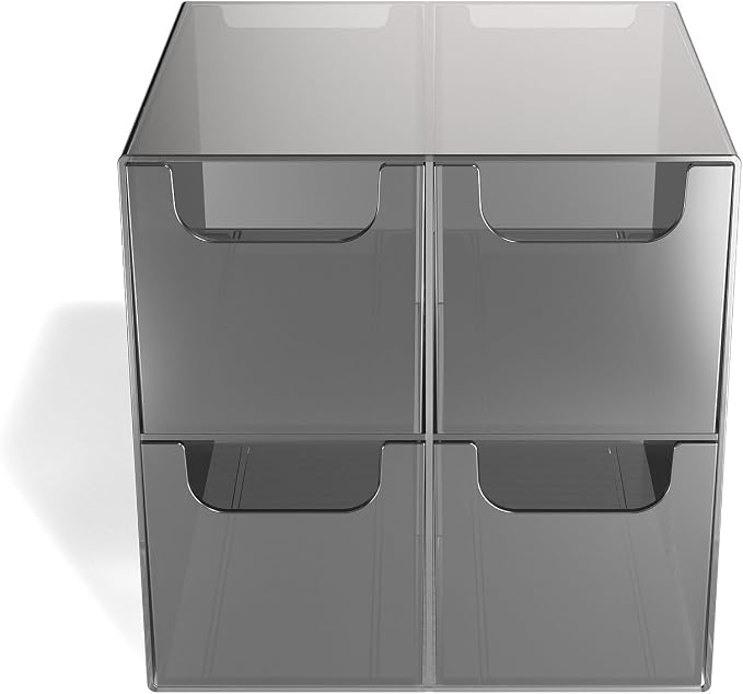 TRU RED Plastic Desktop Organizer, 4‑Compartment, Smoke, 2‑Pack – Desk Storage for Office Supplies & Accessories