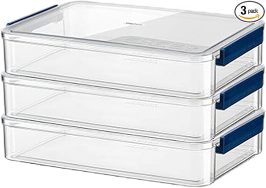A4 Scrapbook Paper Storage, Photo Storage Box, Plastic File Box (3Pack, Large, Blue)