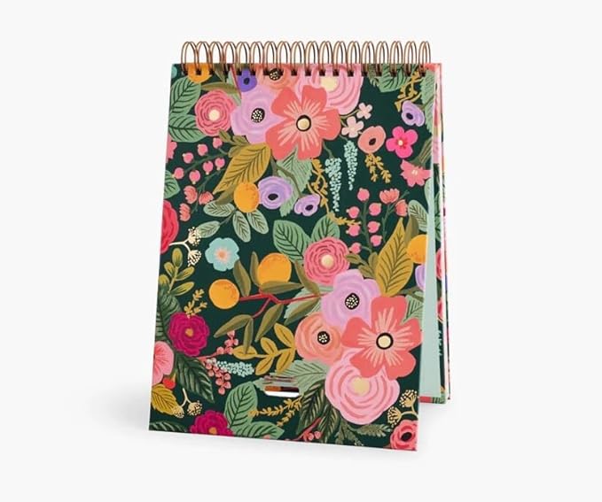 RIFLE PAPER CO. Garden Party Desktop Weekly Planner, 52 Undated Pages Printed Front and Back, Metallic Gold Foil and Spiral Bound, Printed in Full Color and Foil Stamped