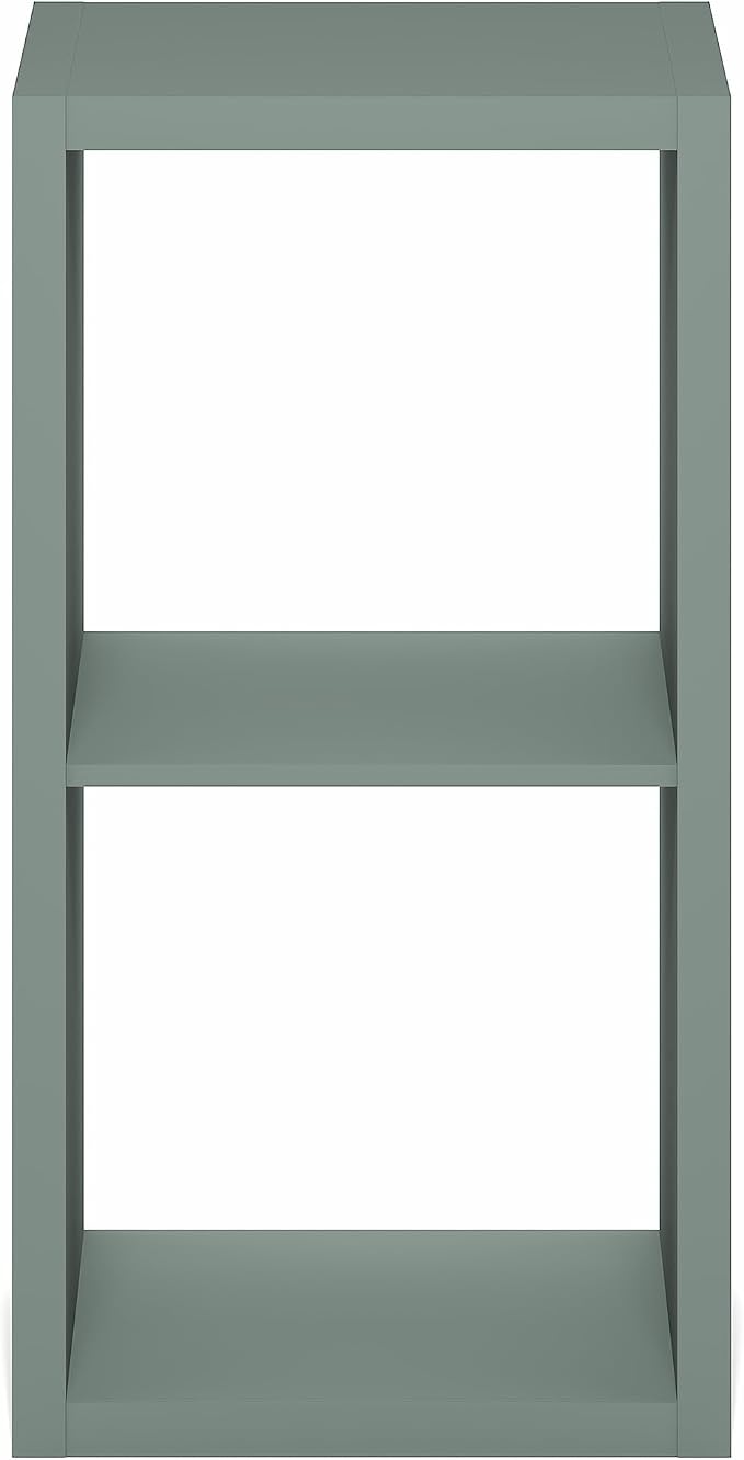 Furinno Cubicle Book Shelf, 2-Cube Bookshelf, Extra Thick Frame Horizontally & Vertically Reversible Bookcase with Open Back, 14.6" x 16" x 30", for Living Room, Bedroom, Home Office, Sage Green