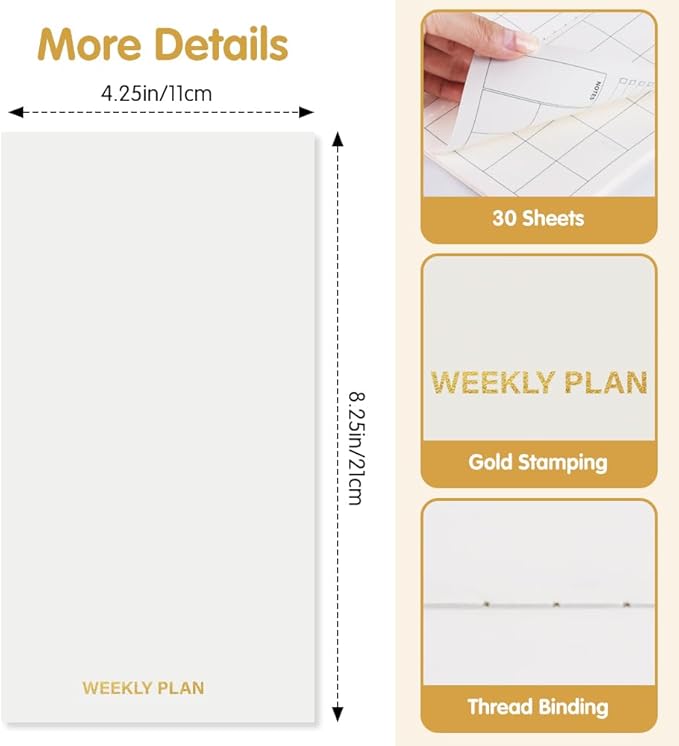 Pocket Planner Notebook, Weekly Planner Refills, 30Sheets, 8.25x4.25inches Regular TN Journal Notebooks, Travelers Notebook Insert for Weekly Goals & Time Management