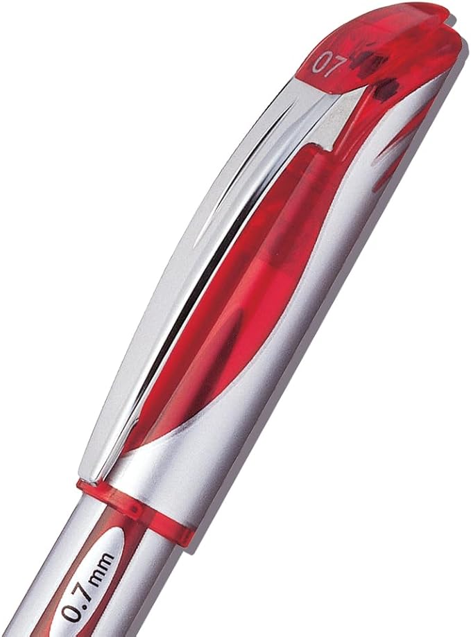Pentel ENER-GEL Deluxe Liquid Gel Pen, Medium Line, Metal Tip, Red Ink, Box of 12 (BL57-B)