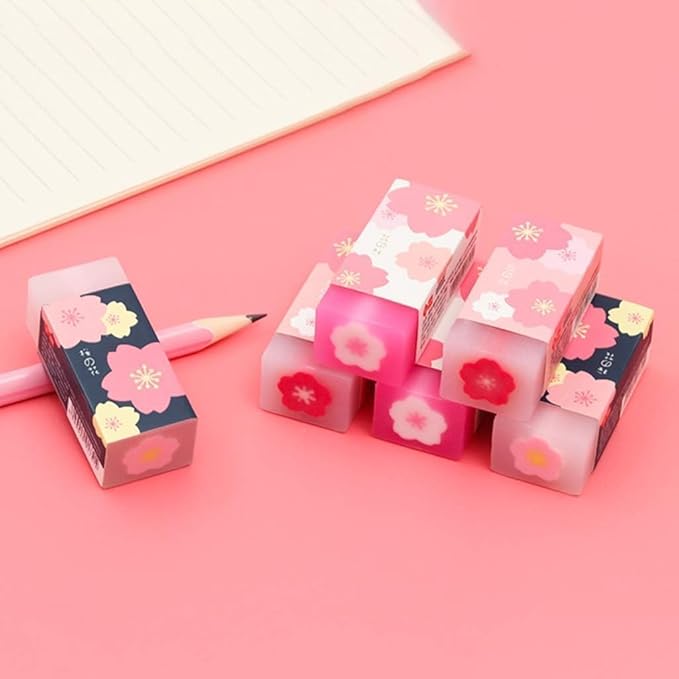 3 Pcs Pink Lovely Cherry Blossoms Rubber Erasers Sakura Petal Sketch Painting Pencil Correction Tool School Office Stationery Supply Standard Pencil Erasers Erasers and Correction Products