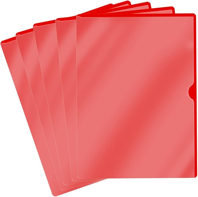 Doctor Stuff - 25 Pack L-Type Vinyl Plastic File Folders Letter Size, Red Pocket Project Folders Clear Front, Documents Holder for Home, High School, Office and Medical Files