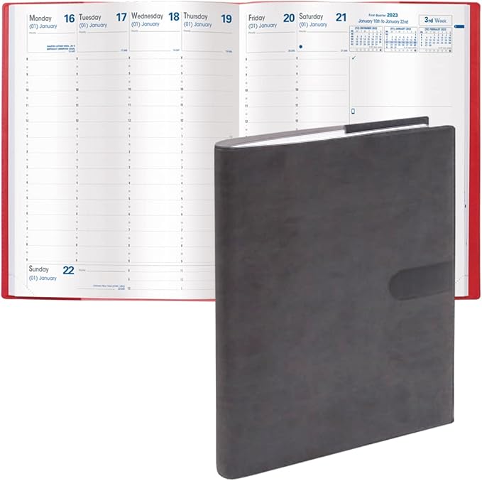 Quo Vadis 2024 President - Weekly/Monthly Planner - 13 Months, Dec. to Dec. - 8 1/4 x 10 1/2" - Smooth Faux Suede Texas Charcoal Black - Time Management Appointment Organizer