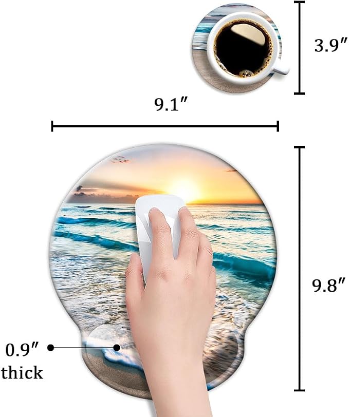 Ergonomic Mouse Pad with Wrist Support,Mouse Pad with Wrist Rest,Relieve Wrist Pain Mousepad Non-Slip Rubber Base,Mouse Pads for Desk,Computers,Laptop,Office,Home,Accessories Golden Beach