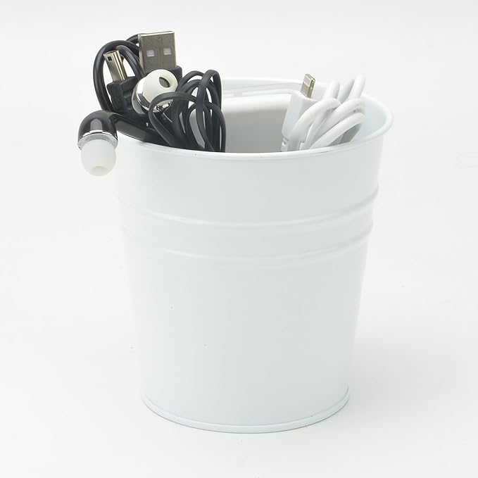 Pen Holder Cup For Desk Pencil Holder Metal Marker Pen Organizer Storage Small Tinplate Flower Pot Succulent Bucket Planters for Office Home - 2 Pack (White)