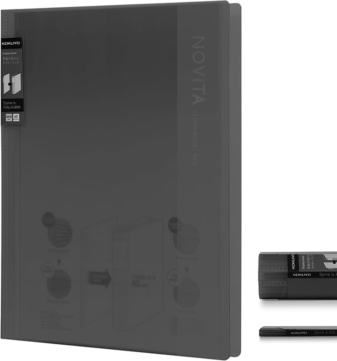 Kokuyo 40-Pocket Binder with Plastic Sleeves 8.5"x11" (Black), A4 and US Letter Expandable Art Portfolio Folder with Clear Sheet Protectors. 80 Pages of Presentation Display Book. (RA-NV40D)