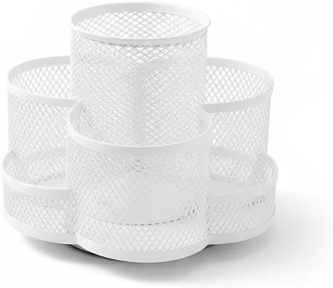 Grid Desktop Storage Box, 7-Compartment Individual Storage Boxes, Rotatable, Metal Material, 6.89 inches wide, 3.94 inches high (White)