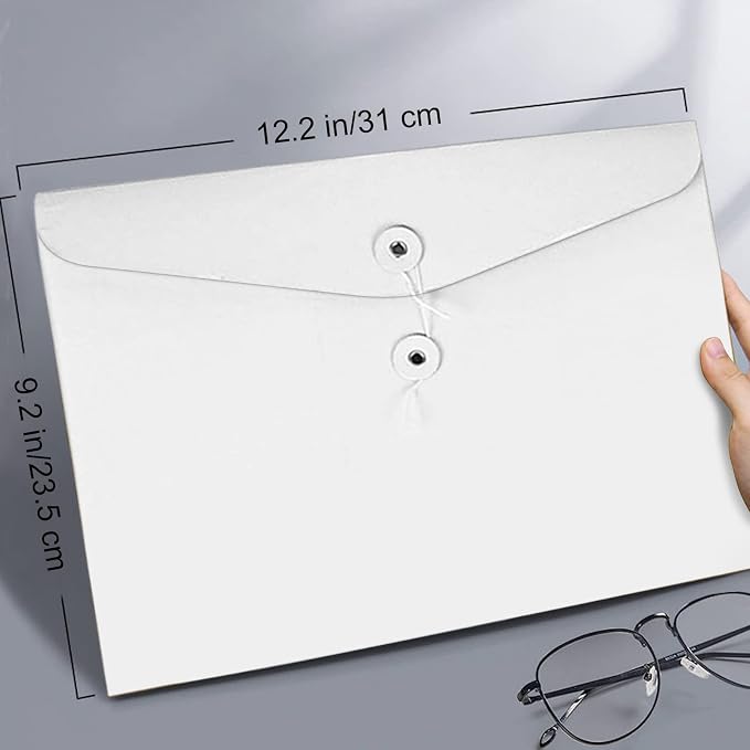 VANRA Kraft String Envelope File Folder Project Pockets File Jacket Document Organizer Flat-No Expansion A4 Letter Size (White, Pack of 5)