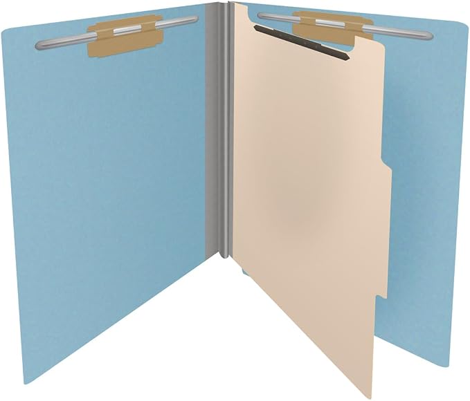 25 Pt. Pressboard Classification Folders, Full Cut End Tab, Letter Size, 1 Divider, Light Blue (Box of 10)