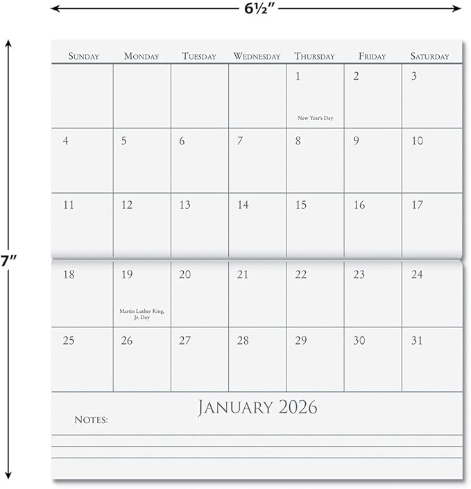 2026 Garden Fresh Planner Pocket Calendar & Memo Pad, 3.5-Inch x 6.5-Inch Size Closed, Bookstore-Quality Monthly Floral Purse Calendars With 30 Note Pages for Kitchen & Office