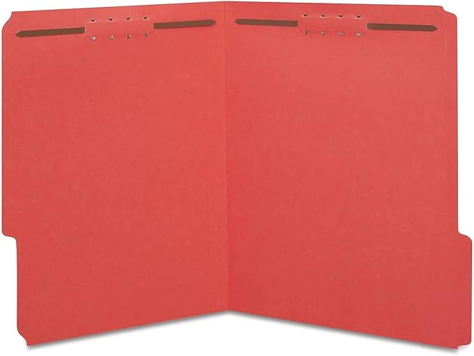 Staples Reinforced Tab Fastener Folder, Letter Size, Red Pressboard, Durable Construction, 50/Box