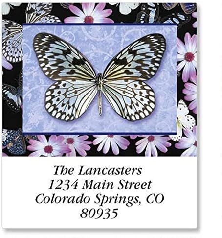 Colorful Images Butterfly Return Address Mailing Labels, Personalize with Name & Addresses, Set of Self Adhesive, Easy Peel Flat Label Sheets (Flower-Square)