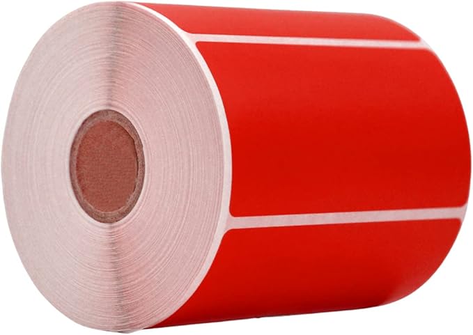 WOD Red Direct Thermal Label Rolls - 4 x 2 inch, 725 Nametag Stickers per Roll, Permanent Adhesive for Color Coding, Labeling, Inventory Management at Home, Business, and Classroom.