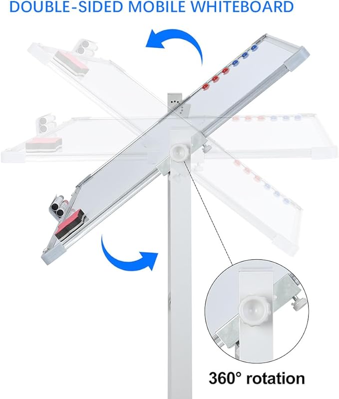 hatleues Magnetic Whiteboard with Stand- 36" x 24" Double-Sided Rolling White Board Mobile Dry Erase Board on Casters for Office, Classroom, Home & Presentations - Includes Marker & Eraser 60x90cm