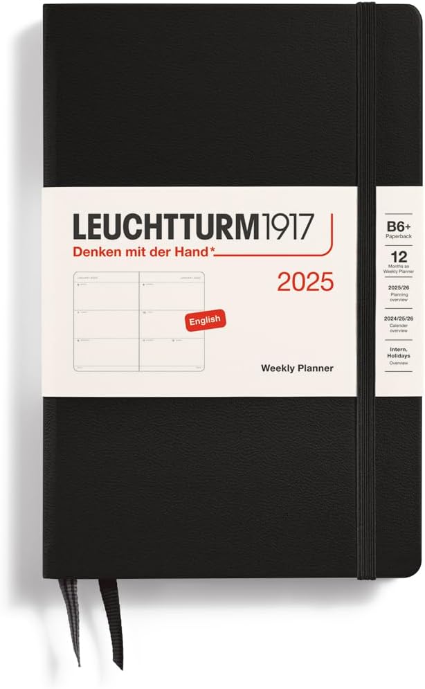 LEUCHTTURM1917 - Weekly Planner 2025, Hardcover, Paperback (B6+), Black (Jan 1 - Dec 31, 2025)