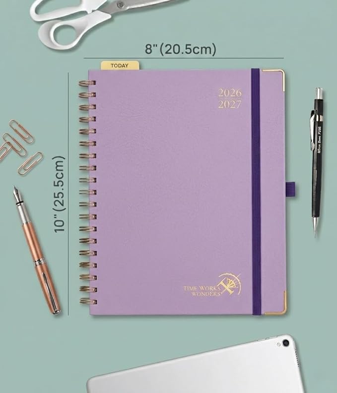 POPRUN 2026-2027 Academic Year Weekly and Monthly Planner Calendar,Jul 2026 - Jun 2027，10" x 8"， Daily Agenda Book & Appointment Book with Hourly Schedule, Tabs, Hardcover, School and Office Supplies - Violet
