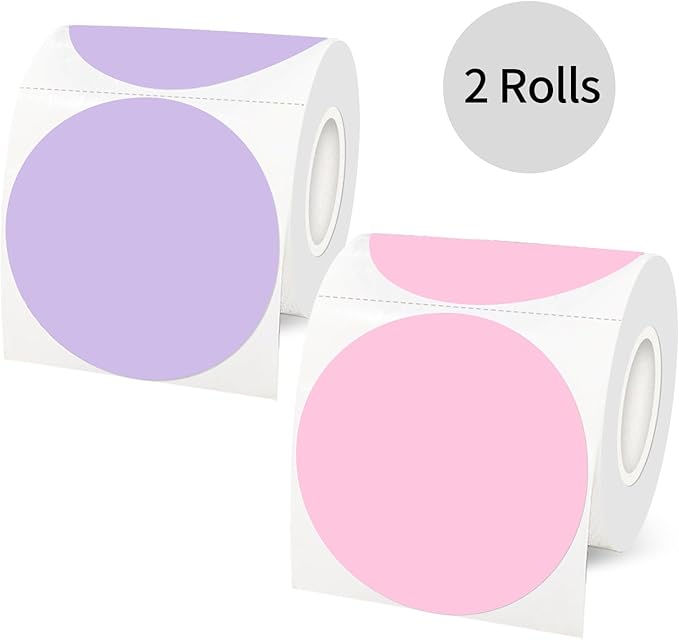 STARLIBOO Thermal Labels 3 inch, 800 Labels Round Thermal Printer Labels, Circle Direct Thermal Stickers for DIY Logo Design, Compatible with Rollo&MUNBYN (2Rolls/ Pink and Purple)
