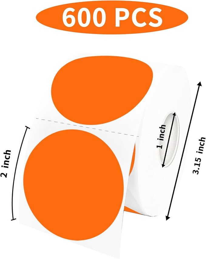 STARLIBOO 2 inch Round Thermal Printer Labels, Circle Direct Thermal Stickers for DIY Logo Design, Shipping, Name Tag, Compatible with Rollo&MUNBYN (600 Labels, Orange)