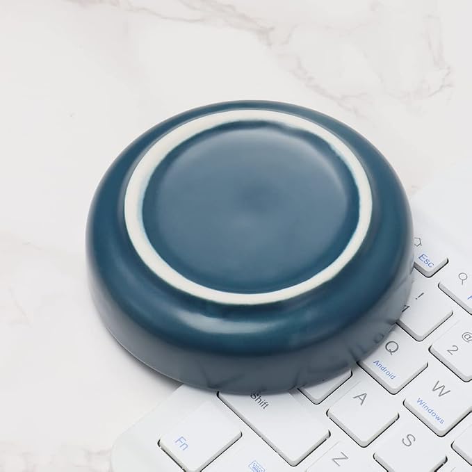 MEI YI TIAN Small Ceramic Paperclip Holder for Desk, Round Paper Clip Holder Push Pin Organizer Macaron Navy Blue Paper Clip Dispenser Desktop Organizer Cute Storage Plate Desk Accessories