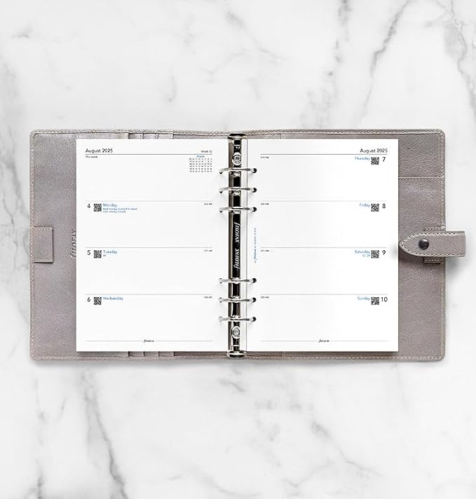 Filofax Calendar Diary Refill, A5 Size, Week-to-View, Academic, White Paper, Unruled, English, August 2025 to July 2026 (C68562-26)