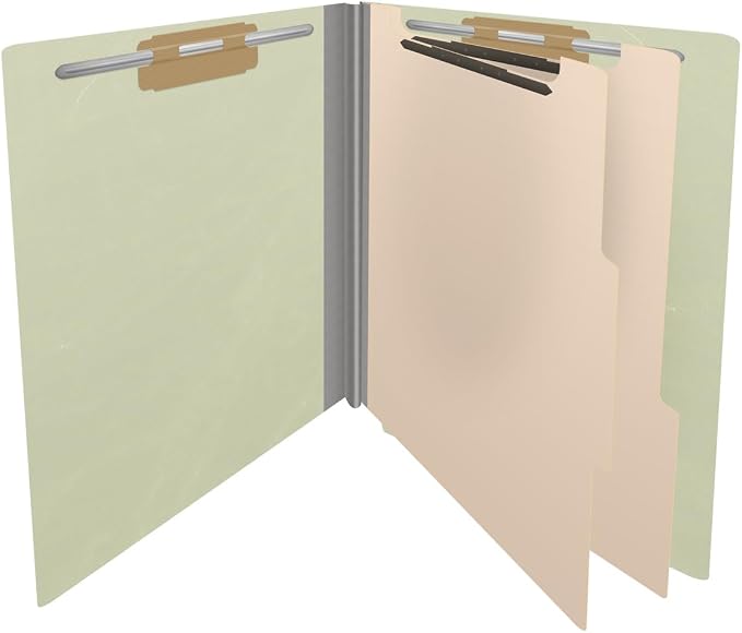 25 Pt. Pressboard Classification Folders, Full Cut End Tab, Letter Size, 2 Dividers, Light Green (Box of 10)