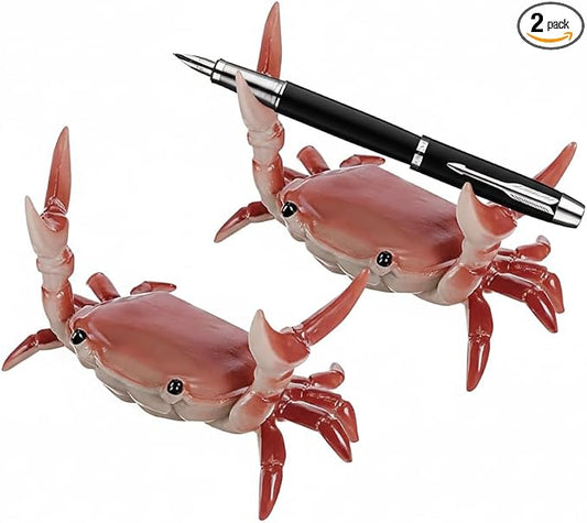 2Pcs Funny Weightlifting Crab Pen Holder Unique Desk Decor for Office, Home, or Gift, Cute Crab Stationery Organizer