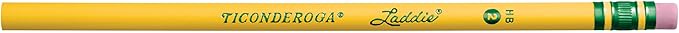 Ticonderoga Laddie Wood-Cased Pencils, #2 HB Soft, With Erasers, Yellow, 12 Count