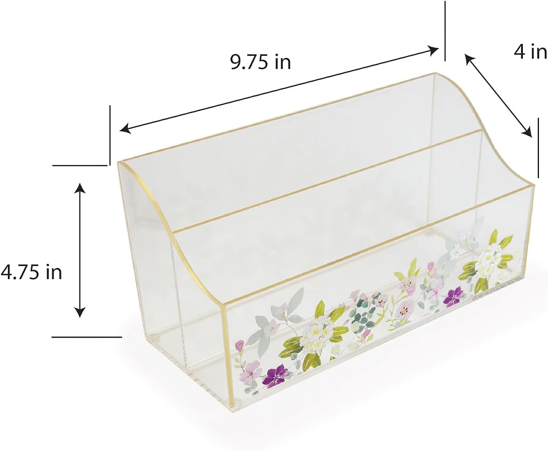 Papyrus Acrylic Mail Organizer – Gold Edge Clear Desk Organizer with Double Sided Floral Prints – Small Letter Holder for Mail, Bills, Cards, and More – Desktop Stationary Organizer – Office Supplies