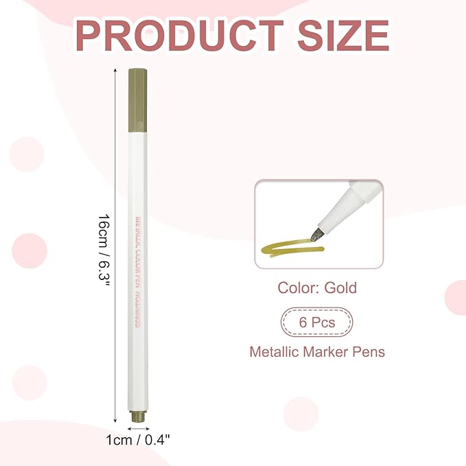 PATIKIL Metallic Marker Pens, 6Pcs Permanent Markers Medium Tip Quick Dry Paint Pen on Plastic Wood Stone Glass Canvas DIY Crafts Art Supplies for Drawing Writing Marking, Gold