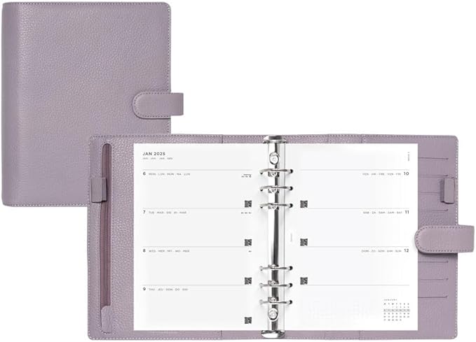 Filofax Norfolk Organizer, Pocket Size, Taupe - Soft, Full-Grain Leather, Six Rings, Week-to-View Calendar Diary, Multilingual, 2025 (C022641-25)