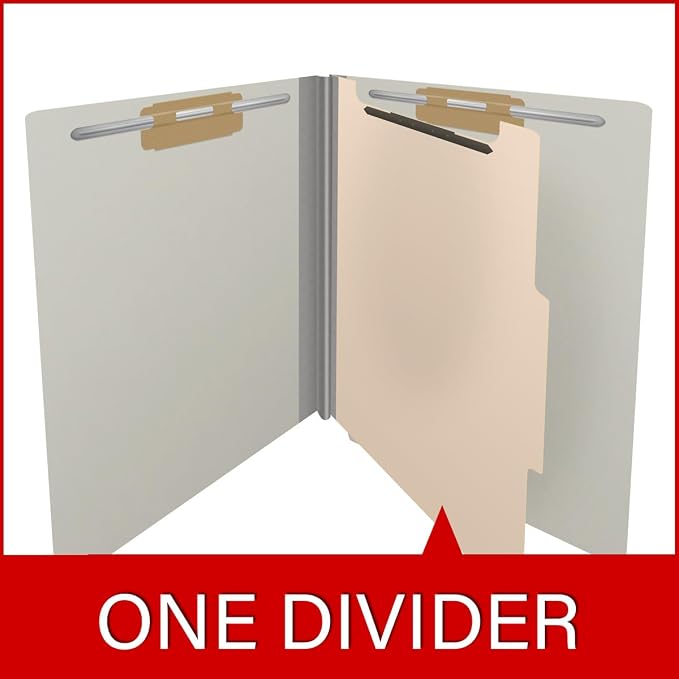 25 Pt. Pressboard Classification Folders, Full Cut End Tab, Letter Size, 1 Divider, Light Gray (Box of 10)