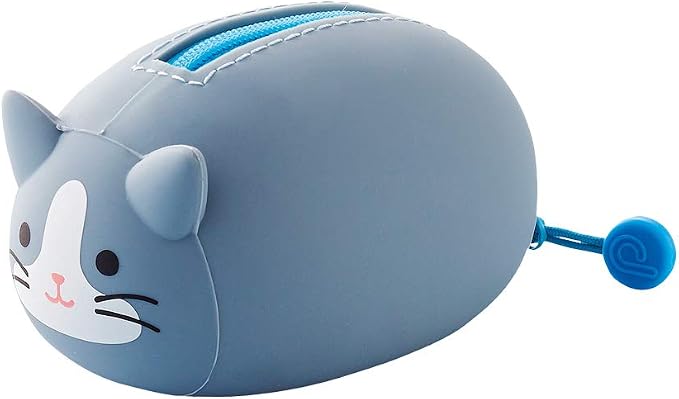 LIHIT LAB PuniLabo Mini Zipper Pouch, Horizontal, 2.2" x 2.7", Gray Cat (A7780-4)