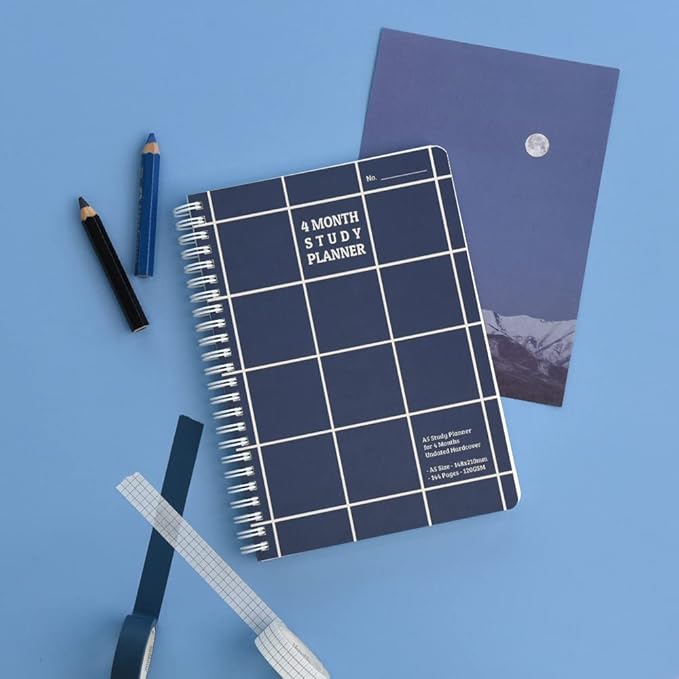 Monolike Checkers 4 Month Study Planner, Navy - Academic Planner, Weekly & Monthly Planner, Study plan