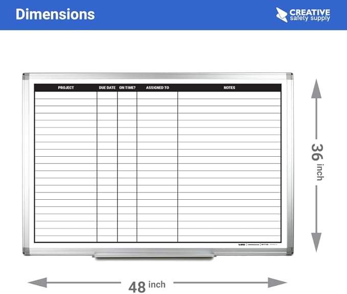 Magnetic Project Planning Dry Erase Whiteboard – Wall Mounted with Aluminum Frame & Marker Tray – Easy Erase Planning Board for Office, Teams & Scheduling 48" x 36"