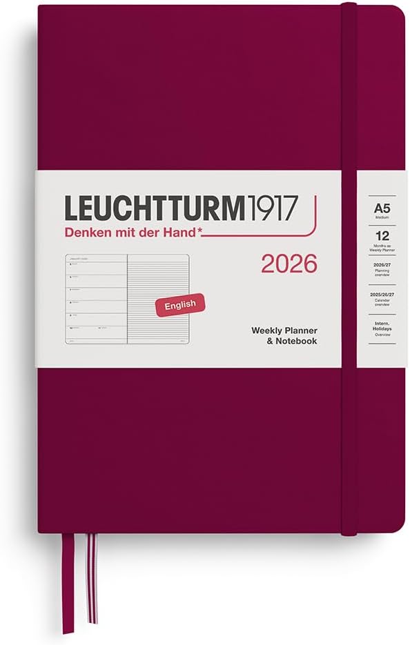 LEUCHTTURM1917 - Weekly Planner & Notebook 2026, Hardcover, Medium (A5), Ruled, Port Red (Jan 1 - Dec 31, 2026)