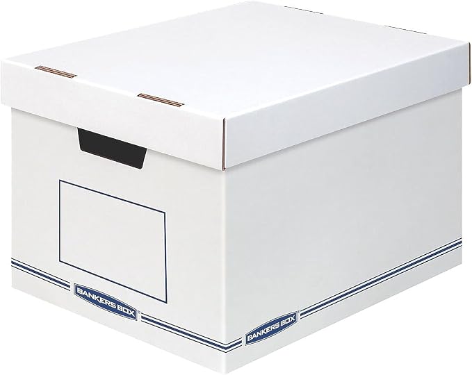 Bankers Box 4662401 Organizer Storage Boxes, X-Large, White/Blue, 12/Carton