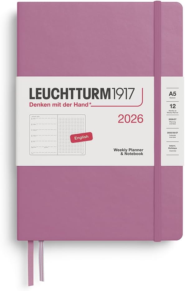 LEUCHTTURM1917 - Weekly Planner & Notebook 2026, Hardcover, Medium (A5), Dotted, Dusty Rose (Jan 1 - Dec 31, 2026)