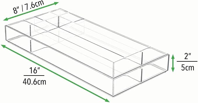 mDesign Plastic Stackable Office Divided Storage Drawer Organizer Tray for Cabinet, Desk, Shelf, or Closet Organization - Holds Note Pads, Pens, Tape, Staples, Scissors, Lumiere Collection - Clear