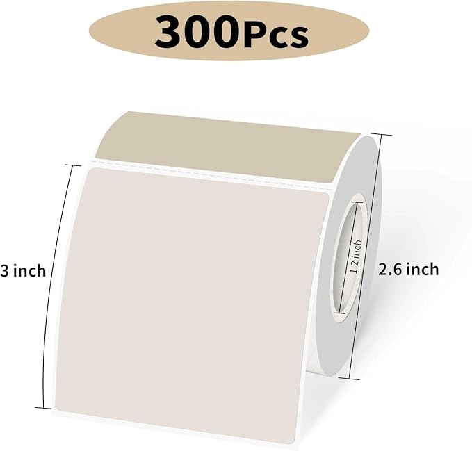 Square Thermal Labels Stickers 3"x3", Self-Adhesive Waterproof Square Direct Thermal Labels Stickers, Perforation Line Design- 300 Sheets/Autumn Colors